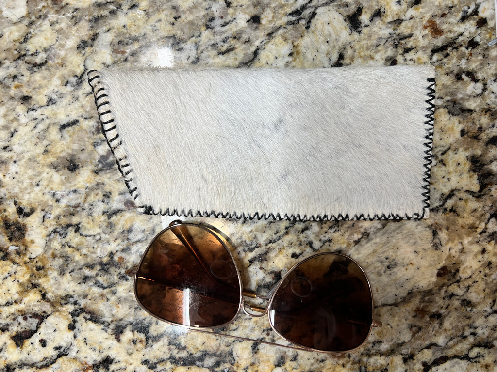 White cowhide sunglasses case